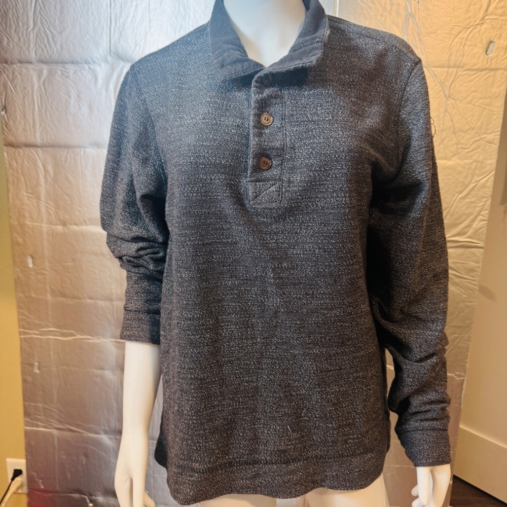 Marine Layer Mens Medium Gray Salt and Pepper Long Sleeve Henley Pullover Top